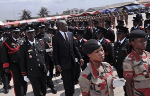 Vice-President Kwesi Amissah-Arthur inspecting a guard of honour.